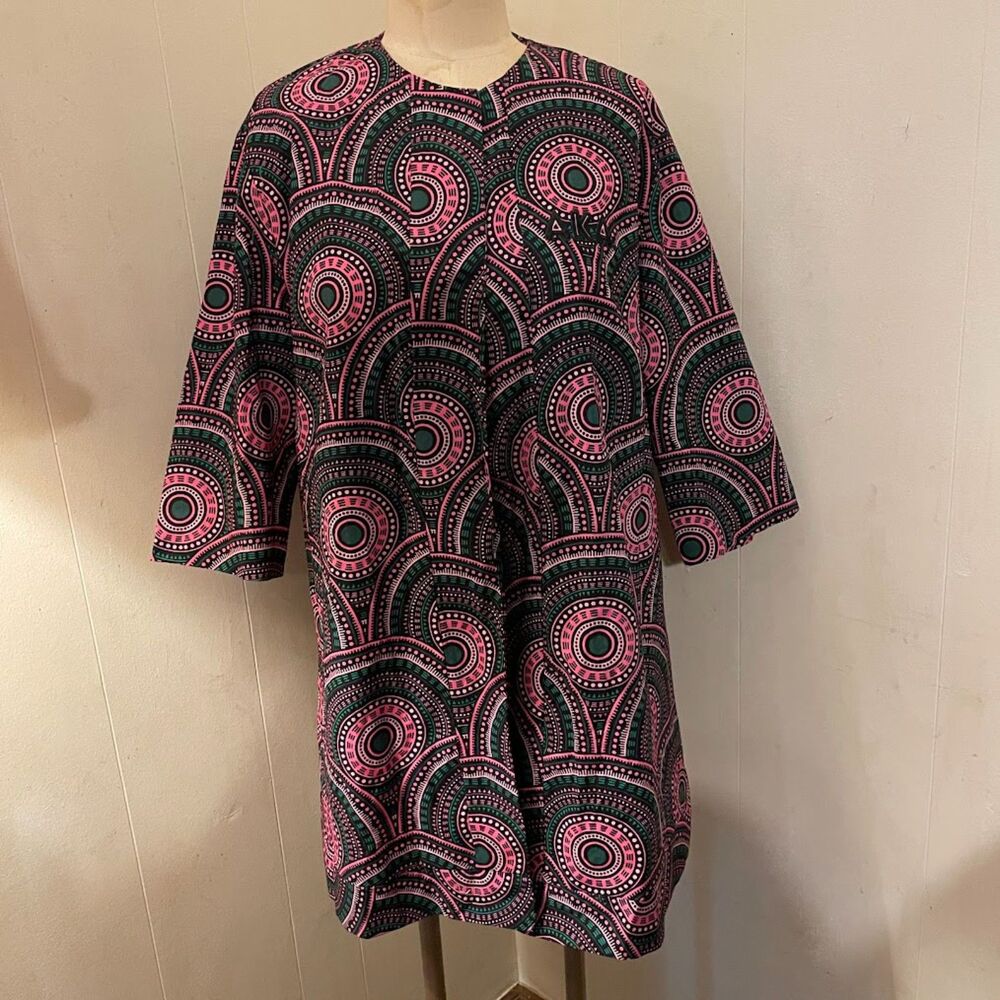 AKA  ALPHA KAPPA ALPHA Sorority African Cotton 1/2 Sleeve COAT L Ivy Storehouse